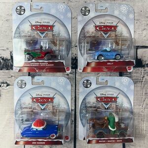 4 Disney Cars Christmas Metal Doc Hudson Lightning McQueen Mater Sally Mattel